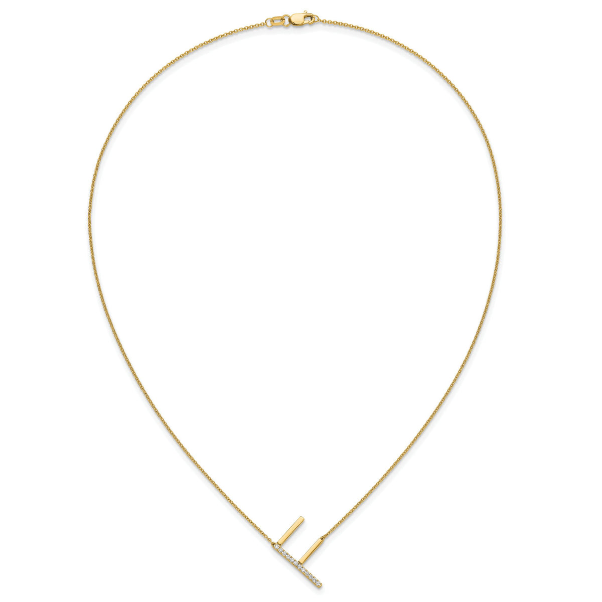 14K Sideways Diamond Initial F Necklace-PM9844F-014-YA