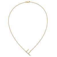 14K Sideways Diamond Initial F Necklace-PM9844F-014-YA