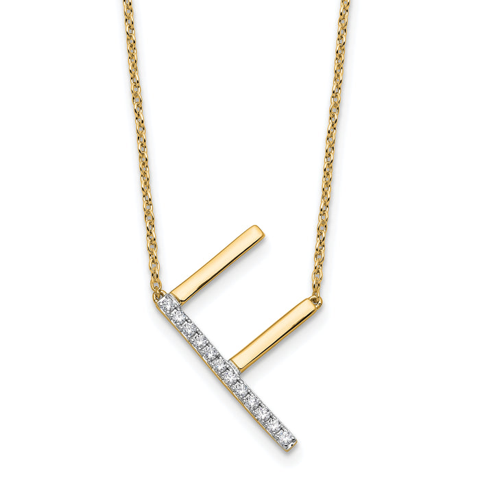 14K Sideways Diamond Initial F Necklace-PM9844F-014-YA