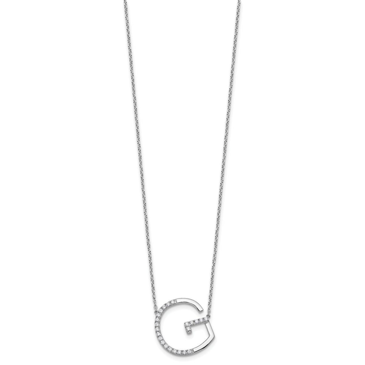14K White Gold Sideways Diamond Initial G Necklace-PM9844G-028-WA