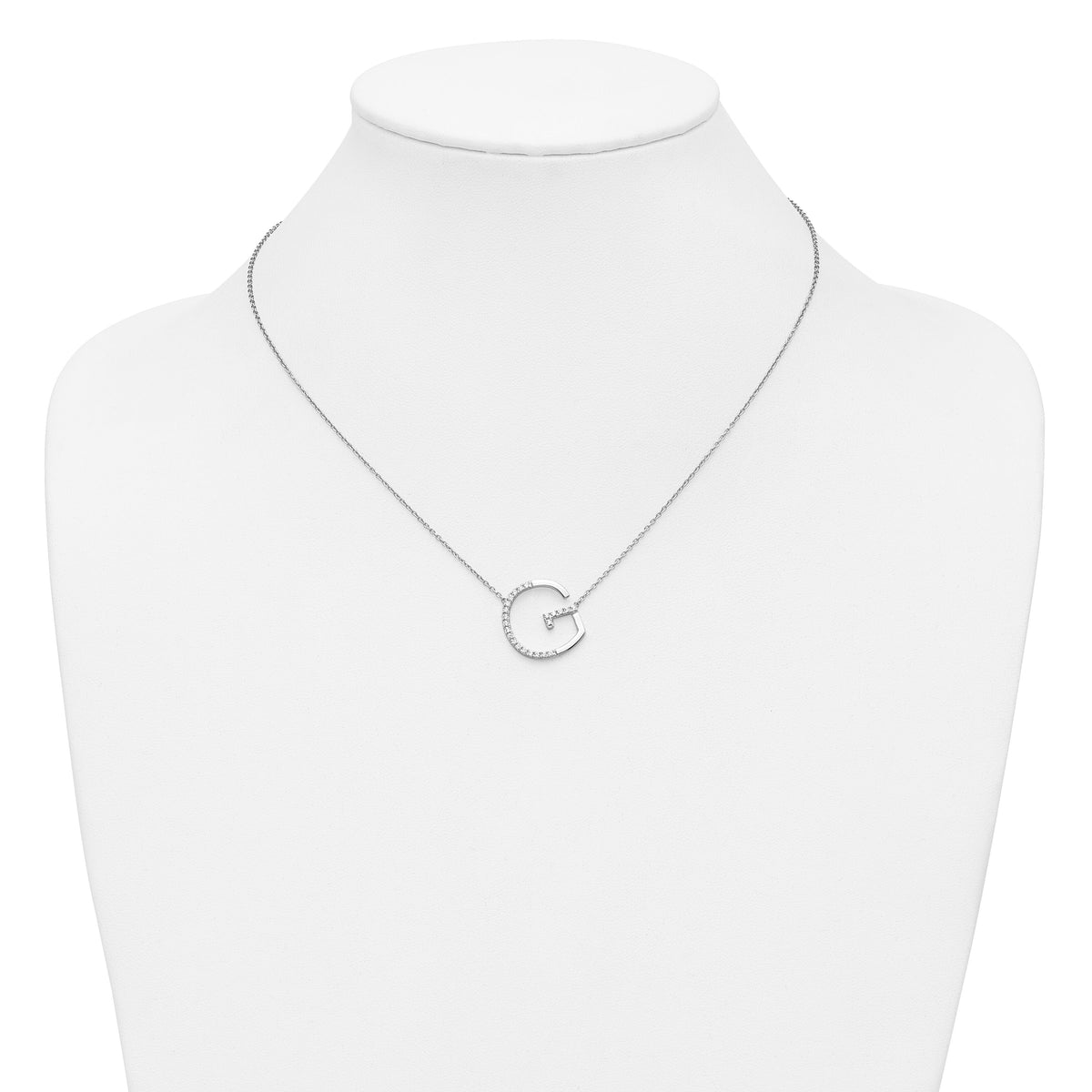 14K White Gold Sideways Diamond Initial G Necklace-PM9844G-028-WA