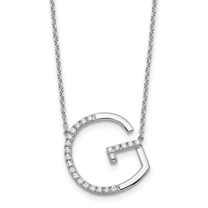 14K White Gold Sideways Diamond Initial G Necklace-PM9844G-028-WA