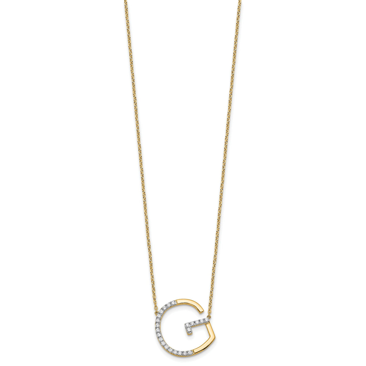 14K Sideways Diamond Initial G Necklace-PM9844G-028-YA