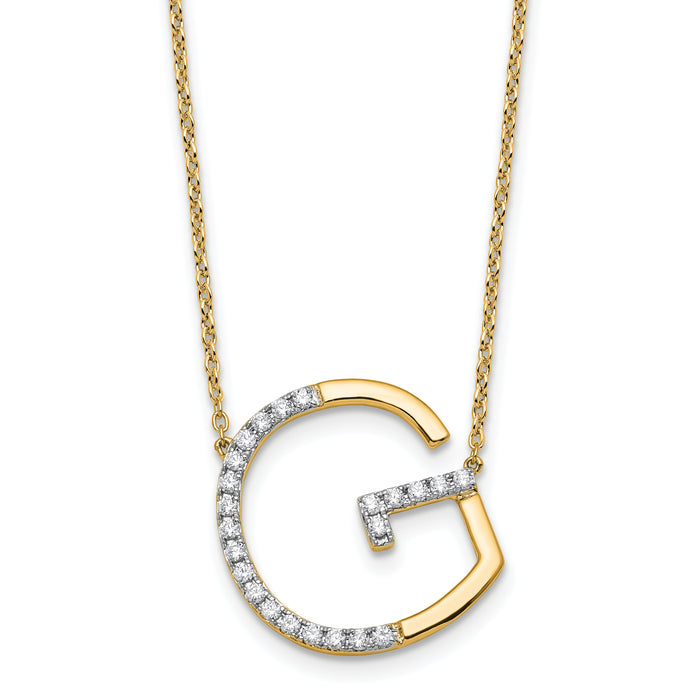 14K Sideways Diamond Initial G Necklace-PM9844G-028-YA