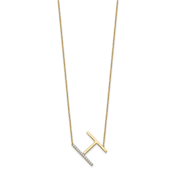 14K Sideways Diamond Initial H Necklace-PM9844H-014-YA