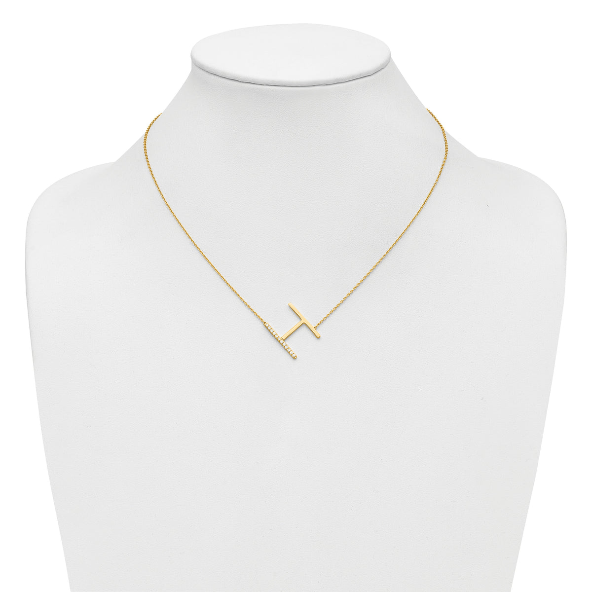 14K Sideways Diamond Initial H Necklace-PM9844H-014-YA