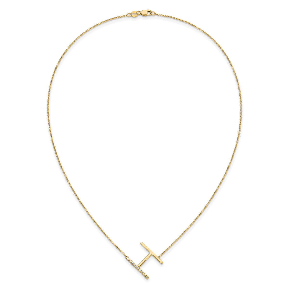 14K Sideways Diamond Initial H Necklace-PM9844H-014-YA