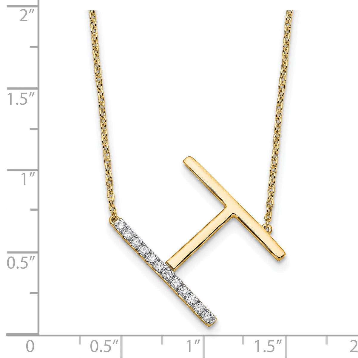 14K Sideways Diamond Initial H Necklace-PM9844H-014-YA