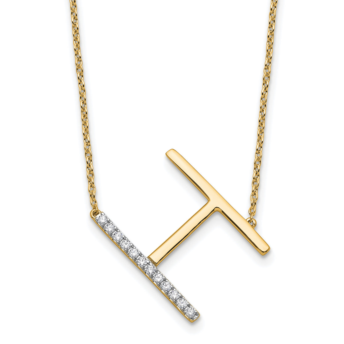 14K Sideways Diamond Initial H Necklace-PM9844H-014-YA