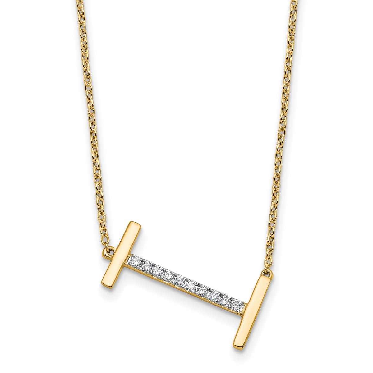 14K Sideways Diamond Initial I Necklace-PM9844I-012-YA