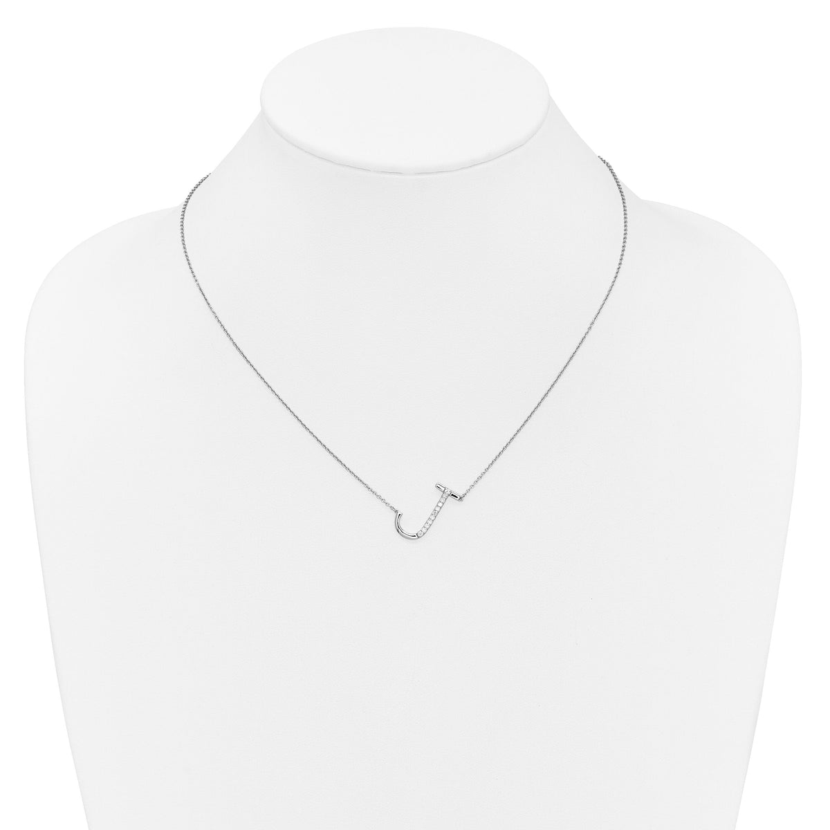 14K White Gold Sideways Diamond Initial J Necklace-PM9844J-013-WA