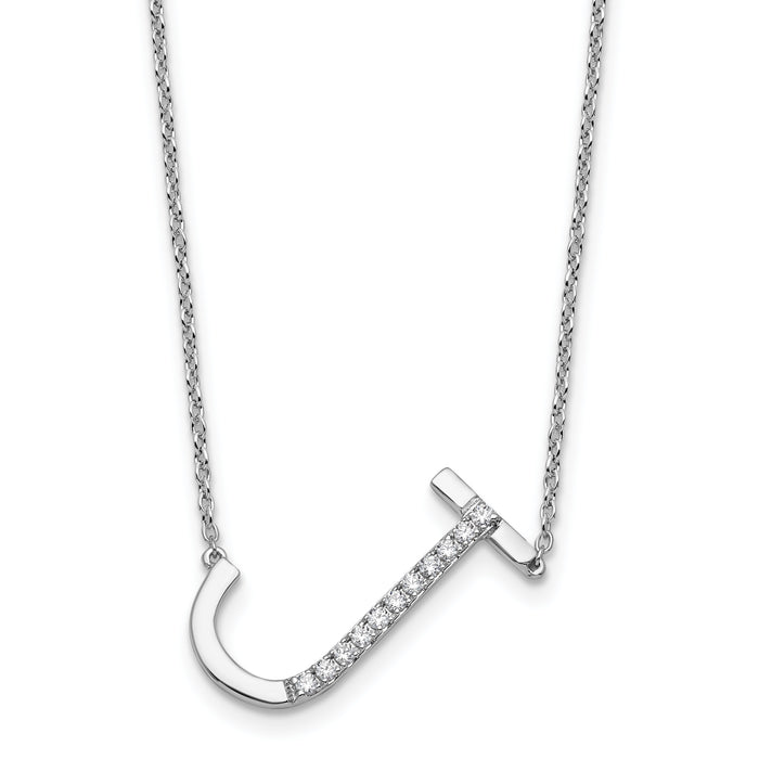 14K White Gold Sideways Diamond Initial J Necklace-PM9844J-013-WA