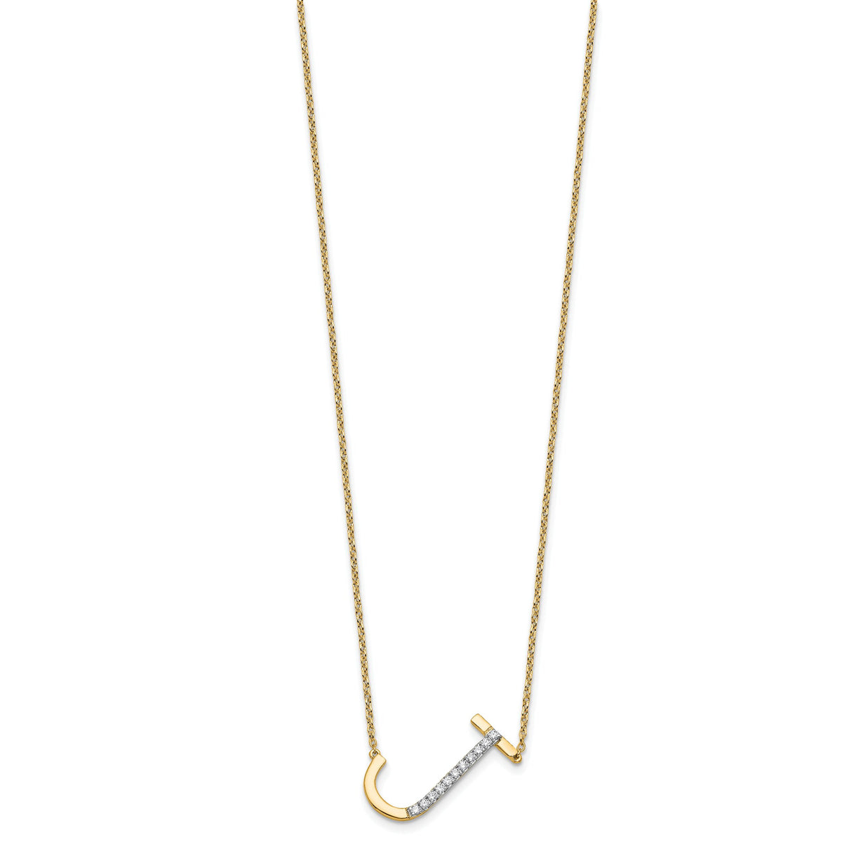 14K Sideways Diamond Initial J Necklace-PM9844J-013-YA