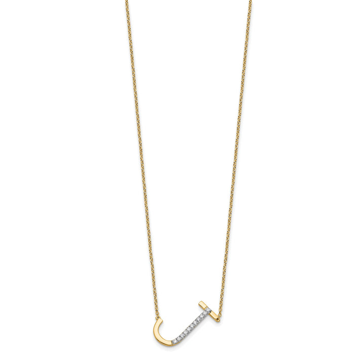 14K Sideways Diamond Initial J Necklace-PM9844J-013-YA