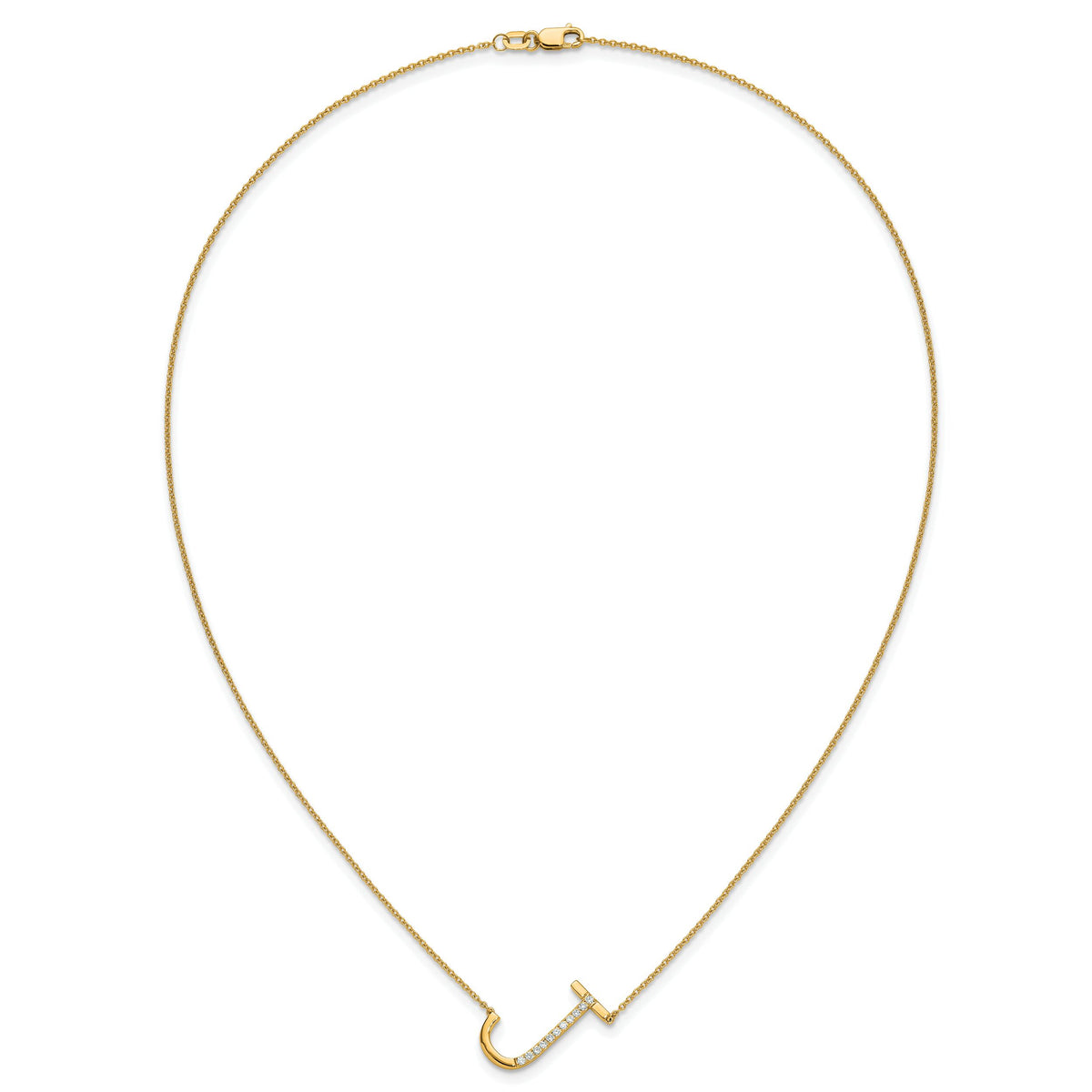 14K Sideways Diamond Initial J Necklace-PM9844J-013-YA