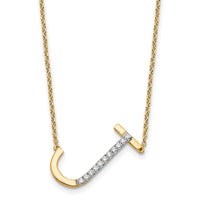 14K Sideways Diamond Initial J Necklace-PM9844J-013-YA