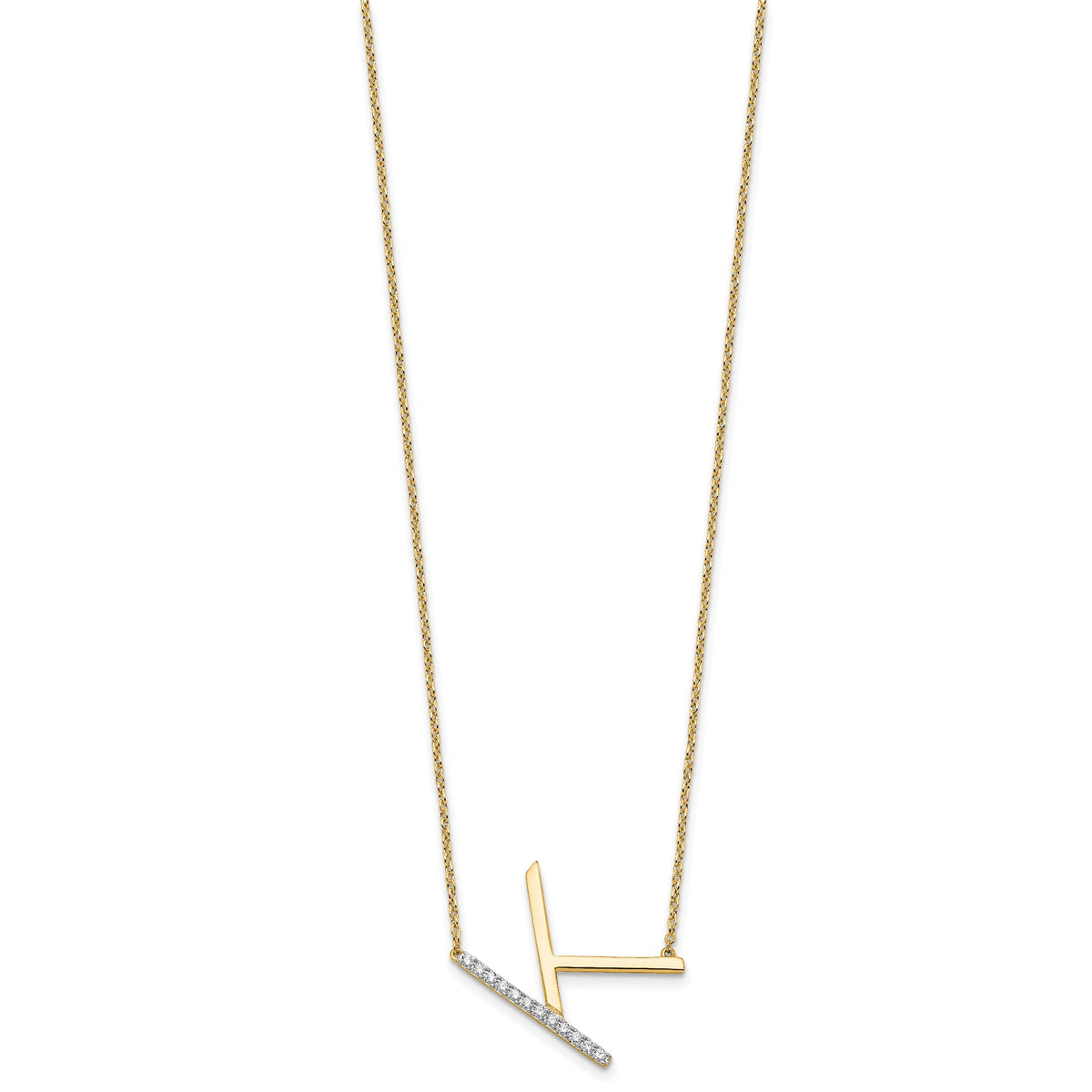 14K Sideways Diamond Initial K Necklace-PM9844K-014-YA