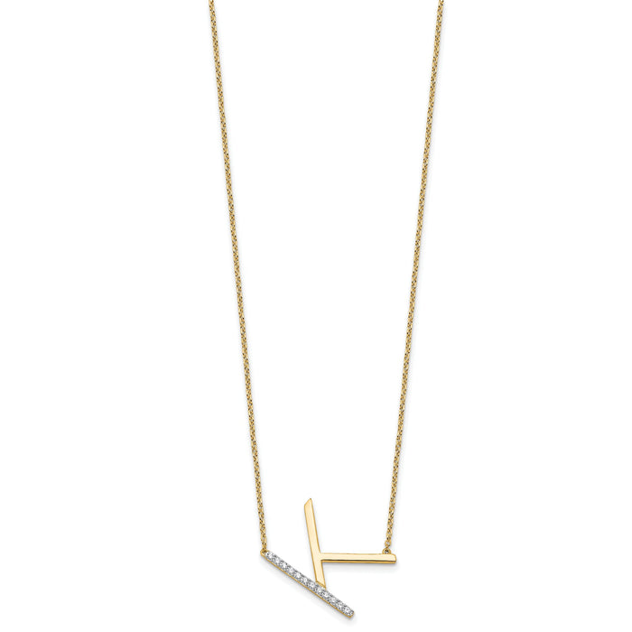 14K Sideways Diamond Initial K Necklace-PM9844K-014-YA