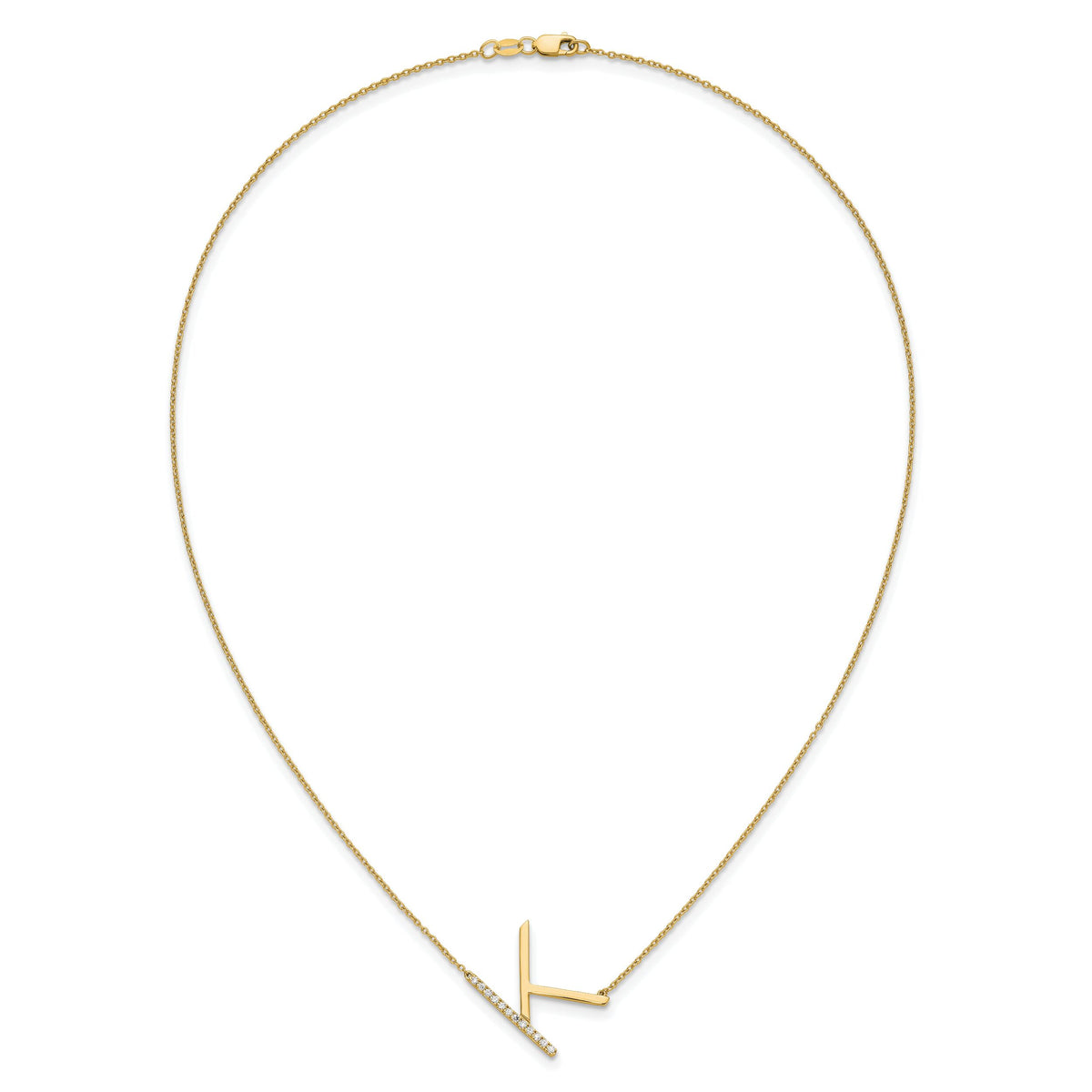 14K Sideways Diamond Initial K Necklace-PM9844K-014-YA