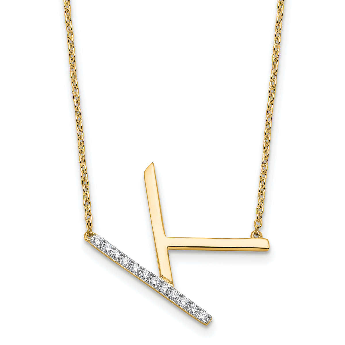 14K Sideways Diamond Initial K Necklace-PM9844K-014-YA