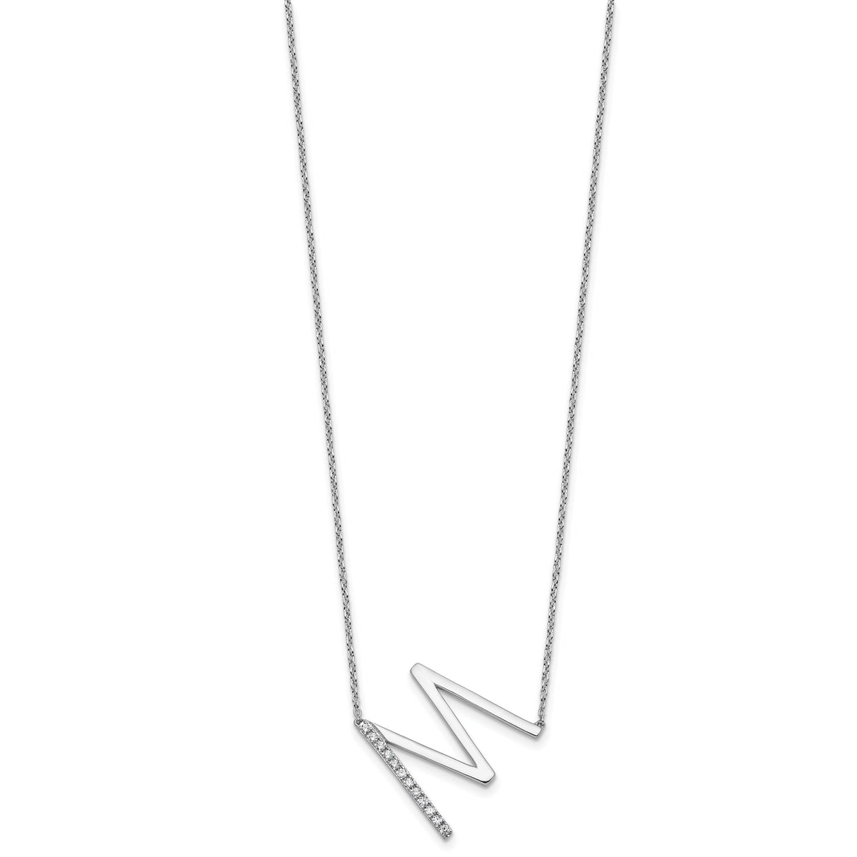 14K White Gold Sideways Diamond Initial M Necklace-PM9844M-014-WA