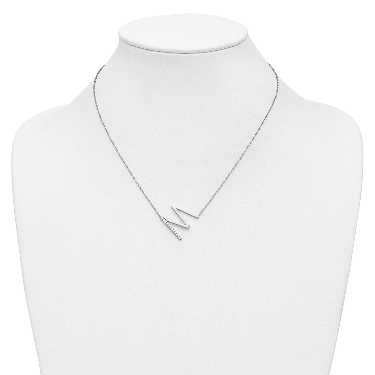 14K White Gold Sideways Diamond Initial M Necklace-PM9844M-014-WA