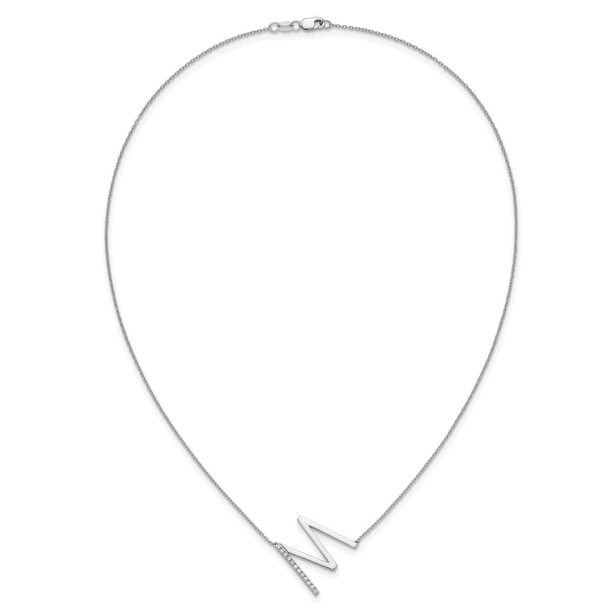 14K White Gold Sideways Diamond Initial M Necklace-PM9844M-014-WA