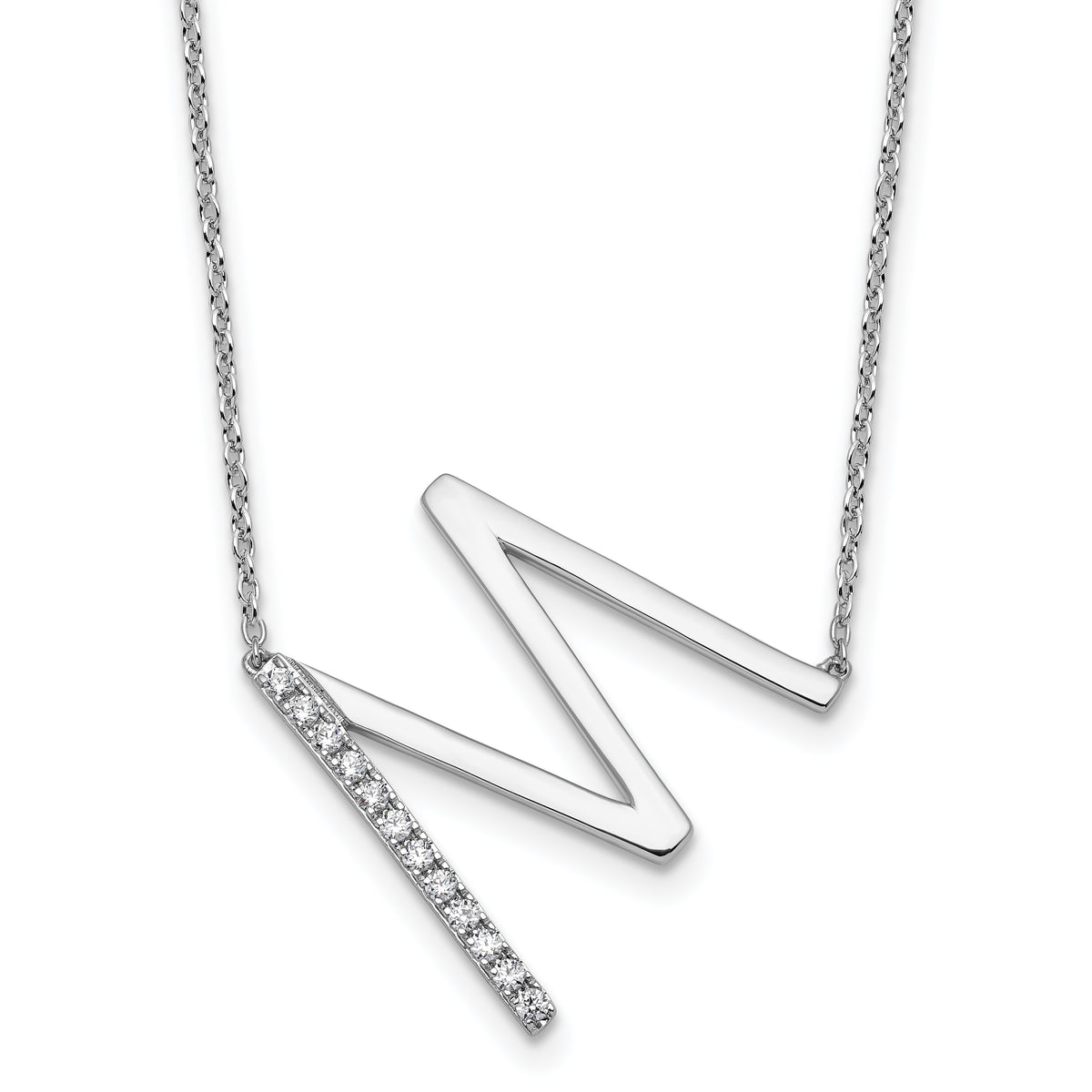 14K White Gold Sideways Diamond Initial M Necklace-PM9844M-014-WA