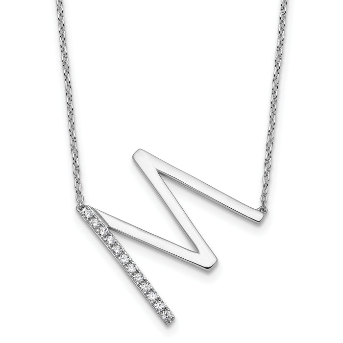 14K White Gold Sideways Diamond Initial M Necklace-PM9844M-014-WA