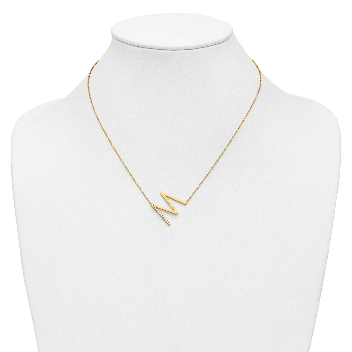 14K Sideways Diamond Initial M Necklace-PM9844M-014-YA