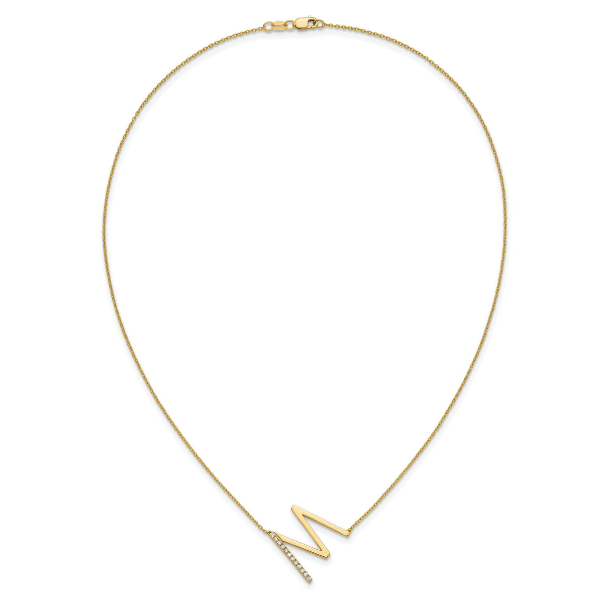 14K Sideways Diamond Initial M Necklace-PM9844M-014-YA