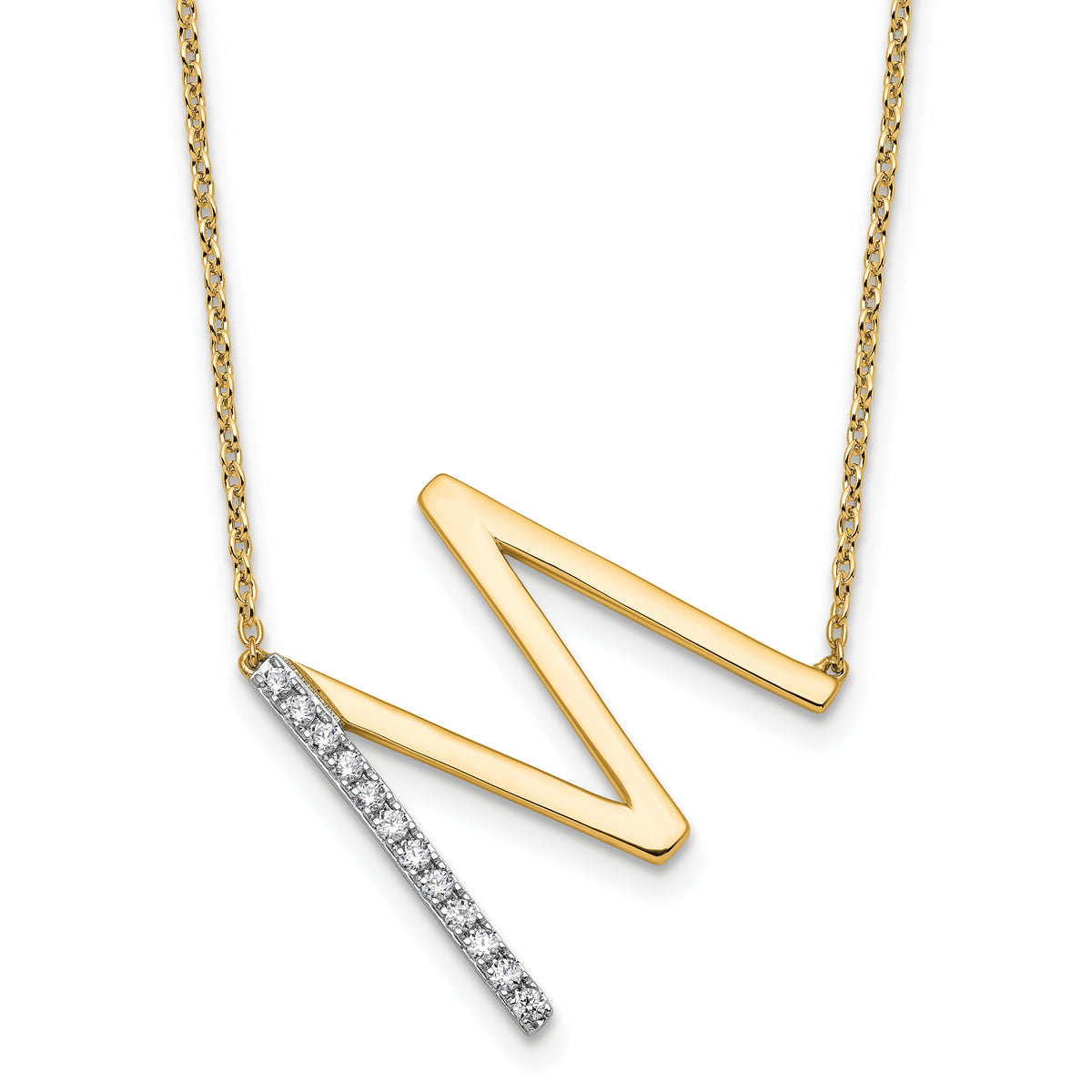 14K Sideways Diamond Initial M Necklace-PM9844M-014-YA