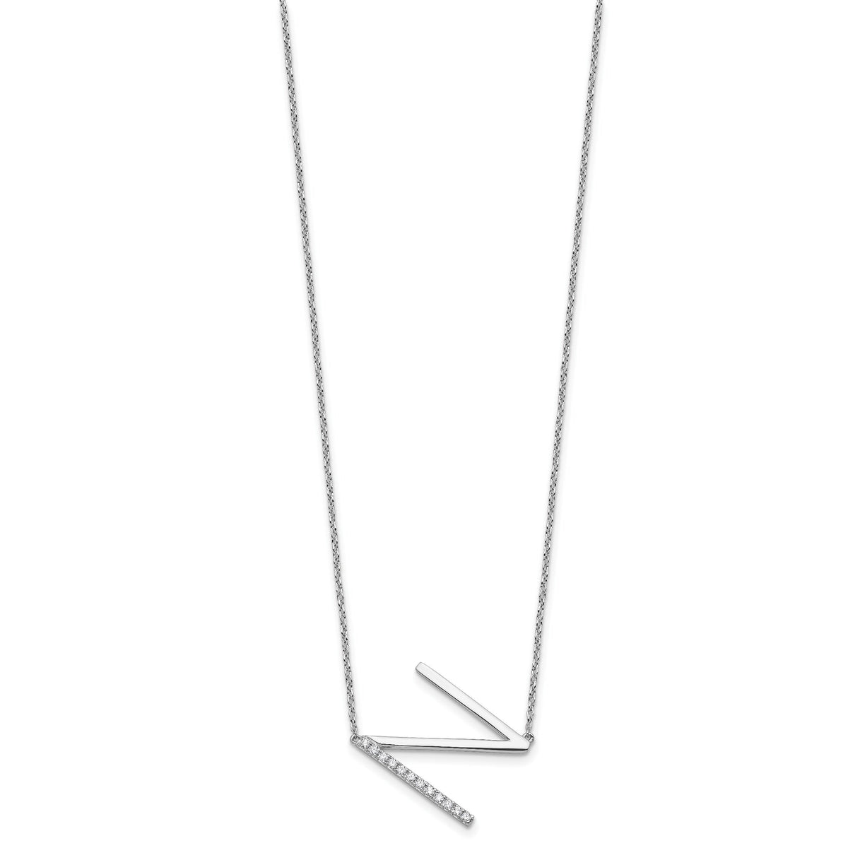 14K White Gold Sideways Diamond Initial N Necklace-PM9844N-014-WA