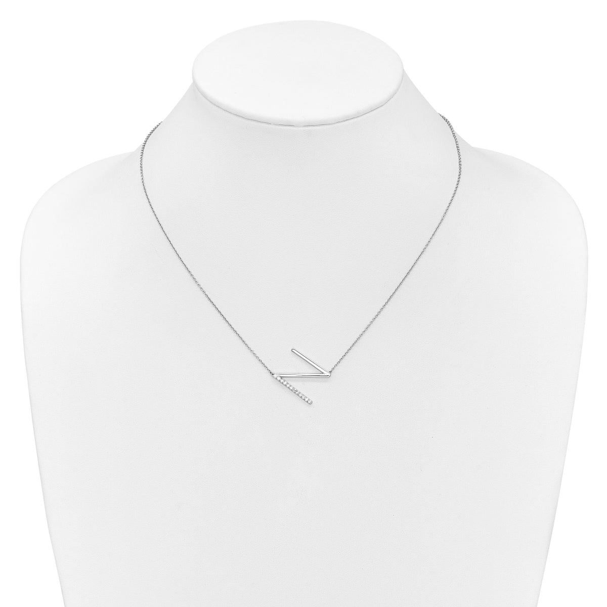 14K White Gold Sideways Diamond Initial N Necklace-PM9844N-014-WA