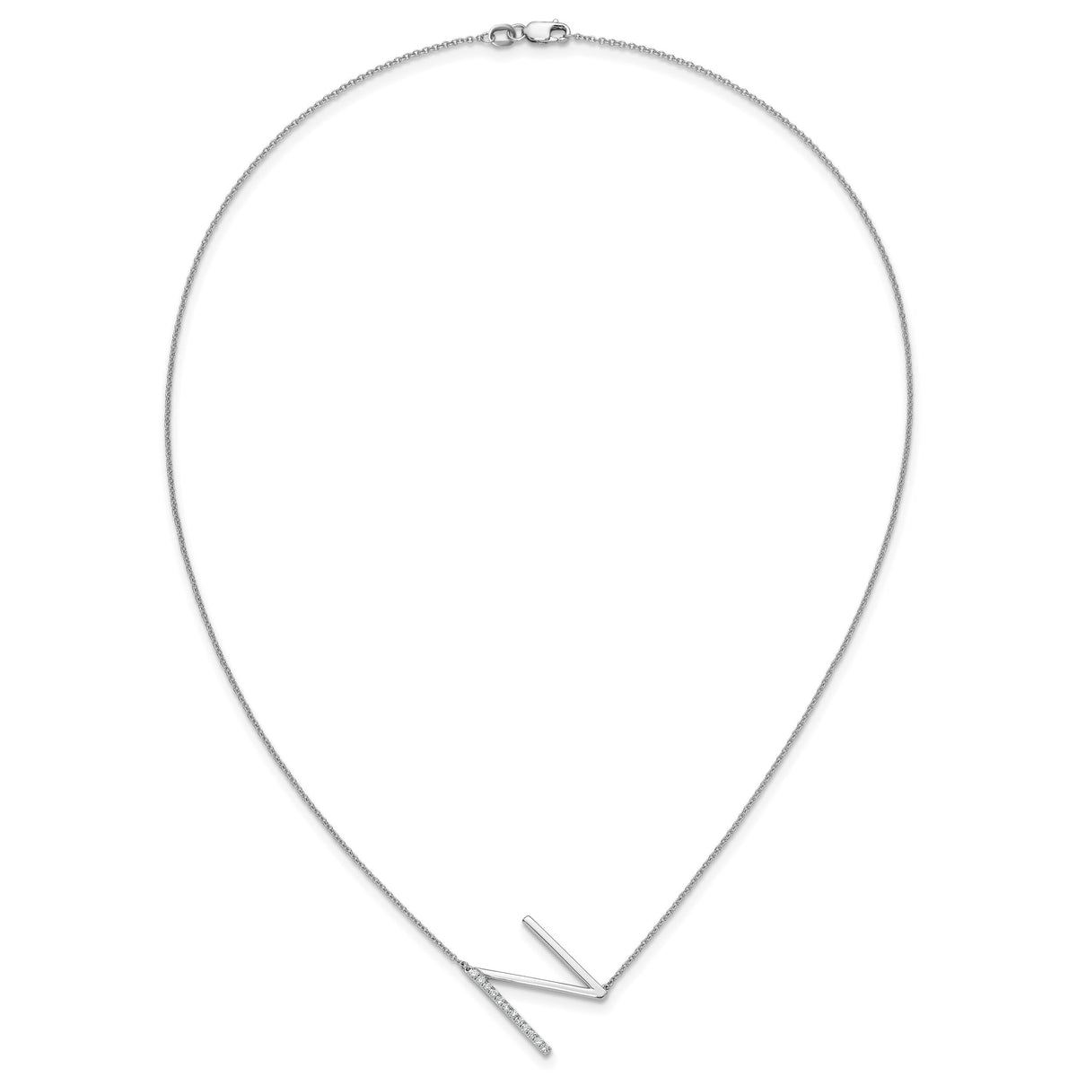 14K White Gold Sideways Diamond Initial N Necklace-PM9844N-014-WA