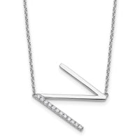 14K White Gold Sideways Diamond Initial N Necklace-PM9844N-014-WA