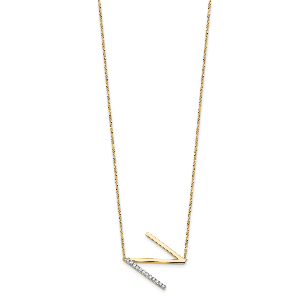 14K Sideways Diamond Initial N Necklace-PM9844N-014-YA
