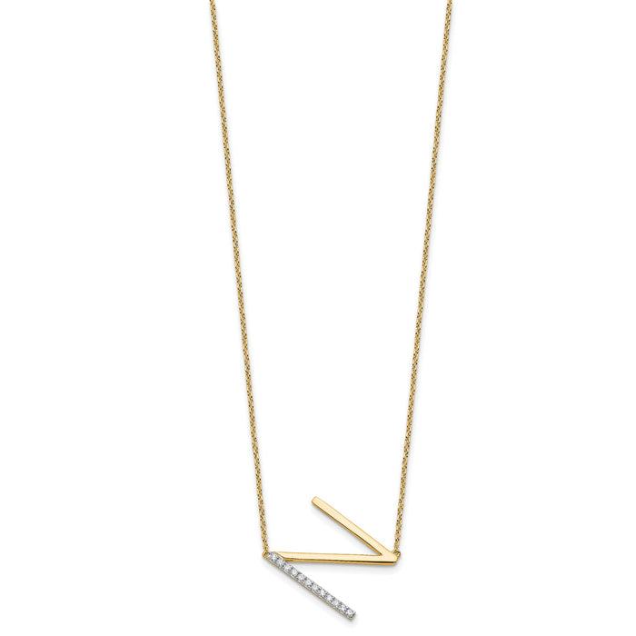 14K Sideways Diamond Initial N Necklace-PM9844N-014-YA
