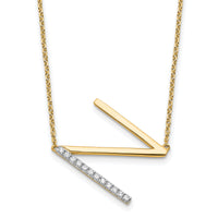 14K Sideways Diamond Initial N Necklace-PM9844N-014-YA