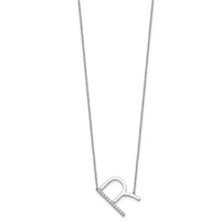 14K White Gold Sideways Diamond Initial R Necklace-PM9844R-014-WA