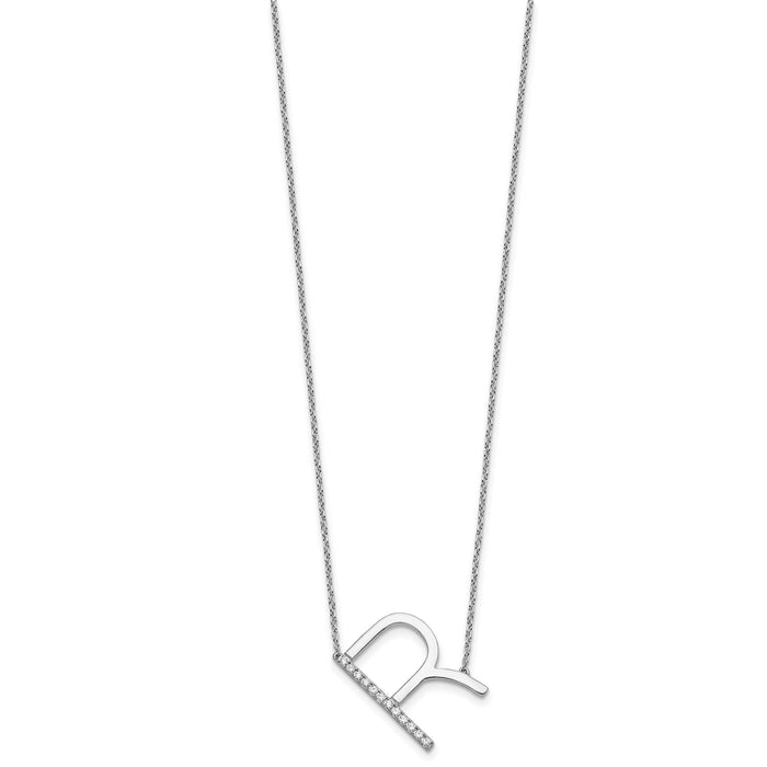 14K White Gold Sideways Diamond Initial R Necklace-PM9844R-014-WA