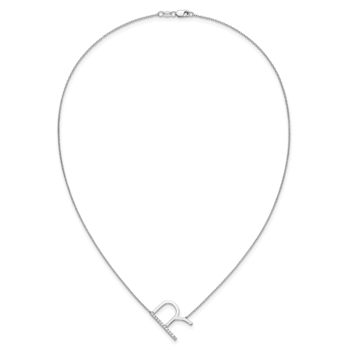 14K White Gold Sideways Diamond Initial R Necklace-PM9844R-014-WA