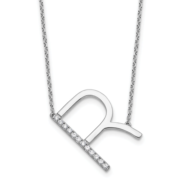 14K White Gold Sideways Diamond Initial R Necklace-PM9844R-014-WA