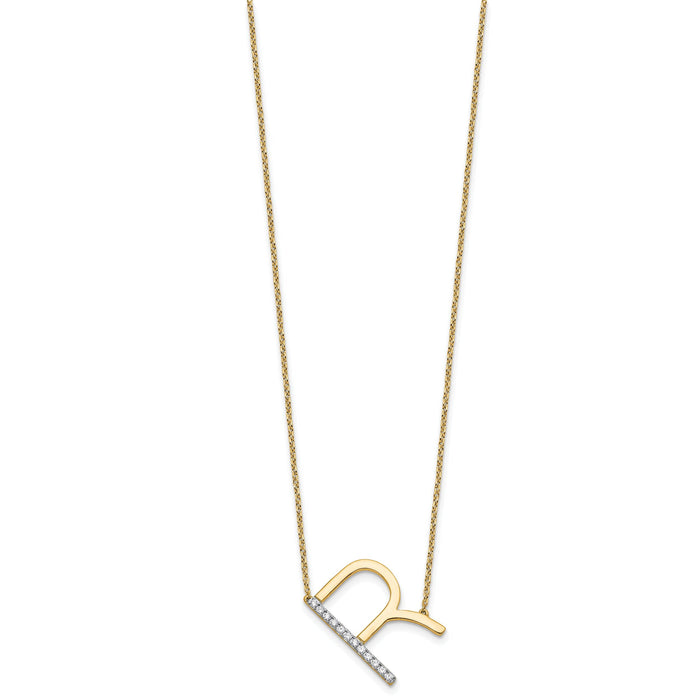 14K Sideways Diamond Initial R Necklace-PM9844R-014-YA