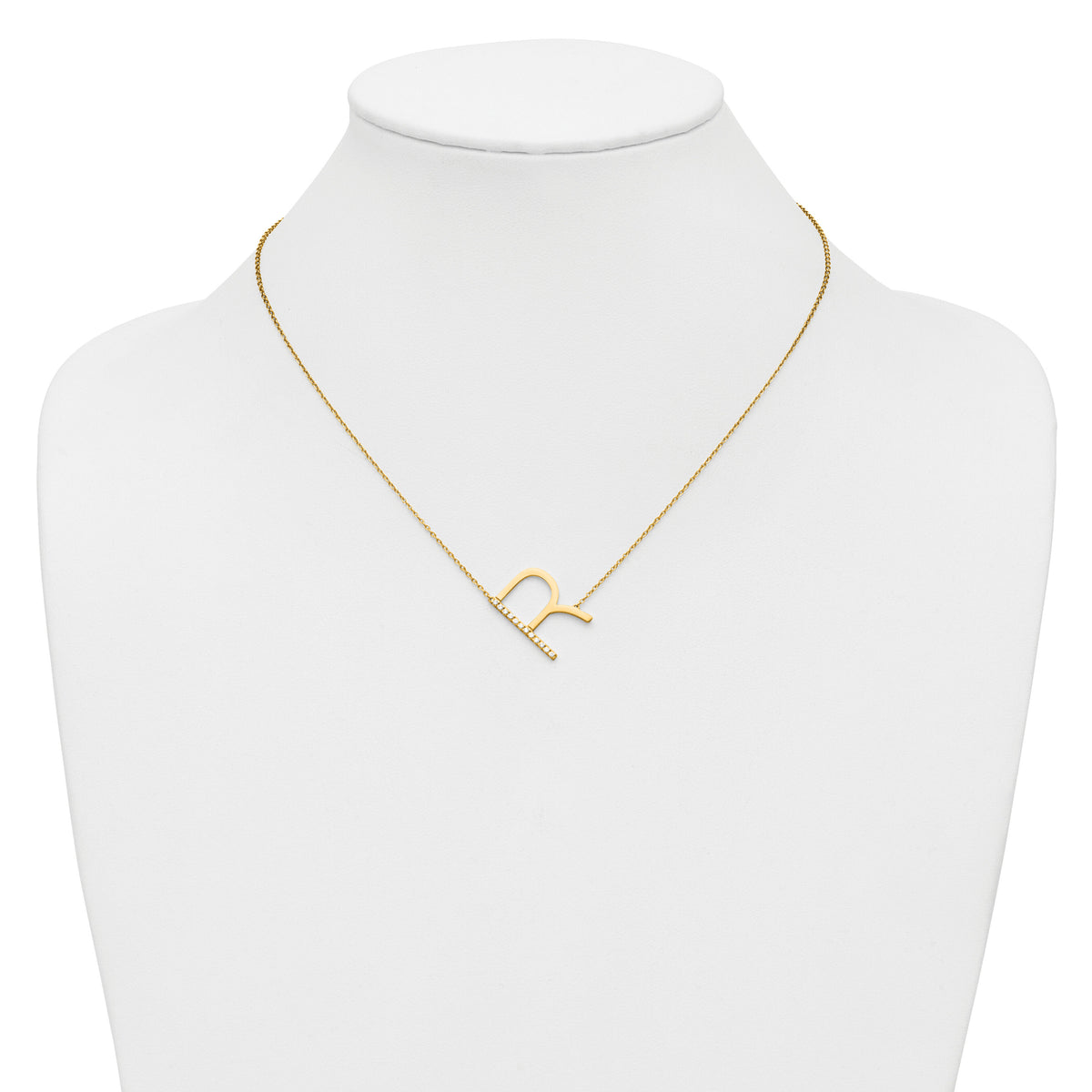 14K Sideways Diamond Initial R Necklace-PM9844R-014-YA