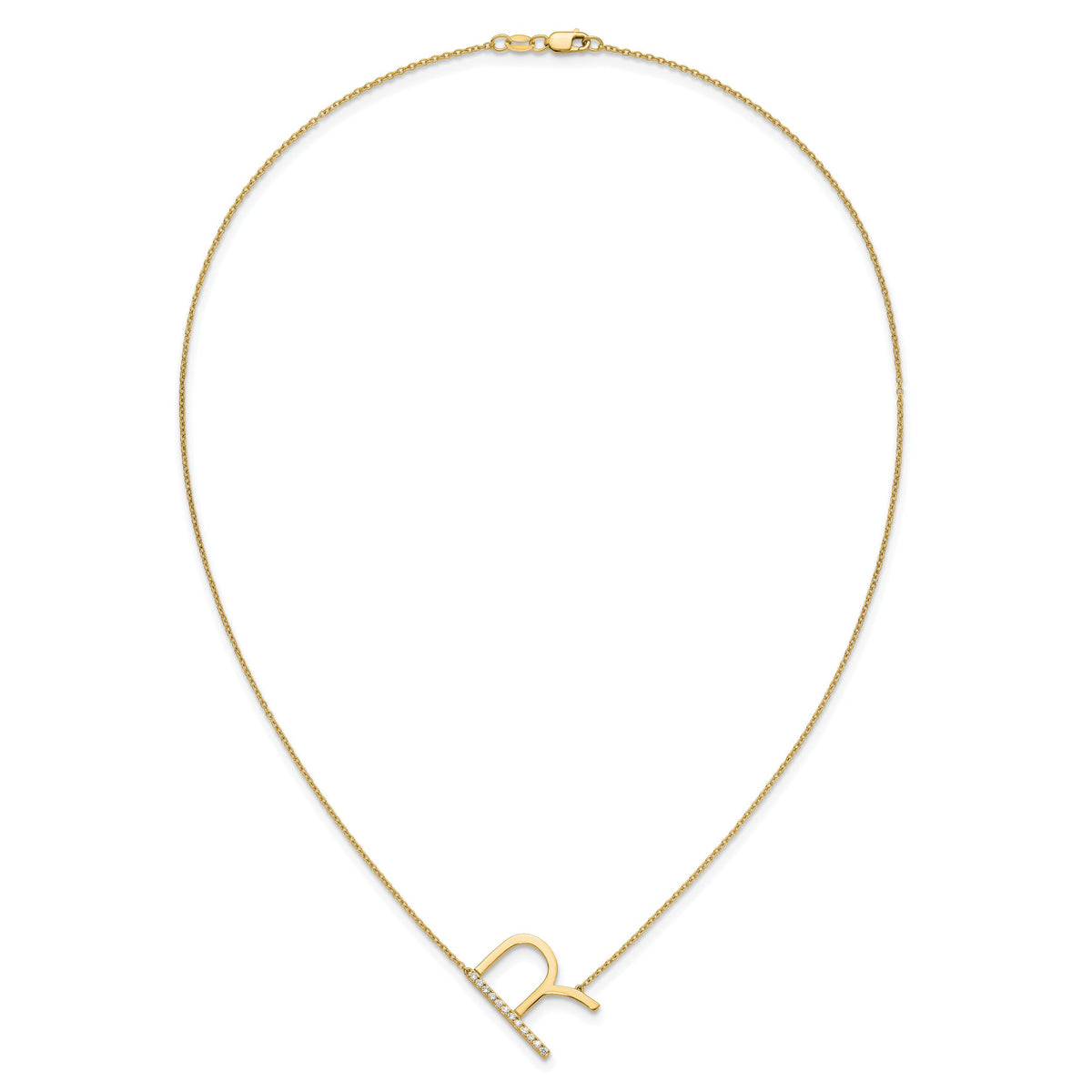14K Sideways Diamond Initial R Necklace-PM9844R-014-YA