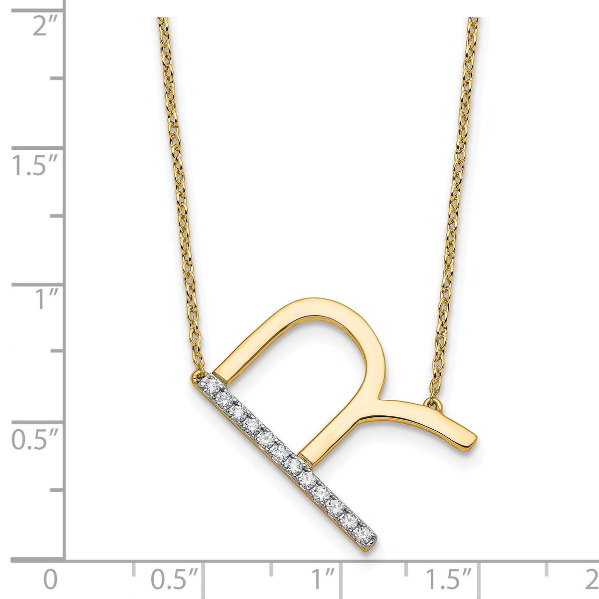 14K Sideways Diamond Initial R Necklace-PM9844R-014-YA