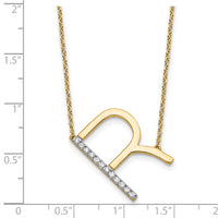14K Sideways Diamond Initial R Necklace-PM9844R-014-YA