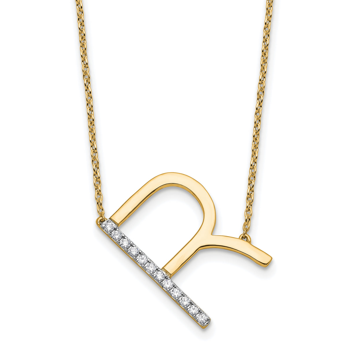 14K Sideways Diamond Initial R Necklace-PM9844R-014-YA