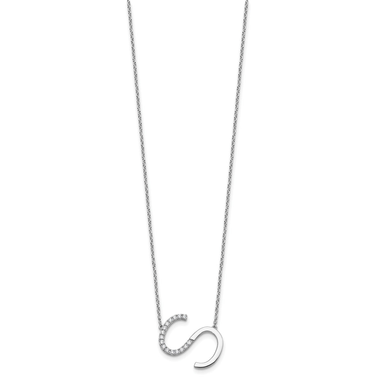 14K White Gold Sideways Diamond Initial S Necklace-PM9844S-019-WA